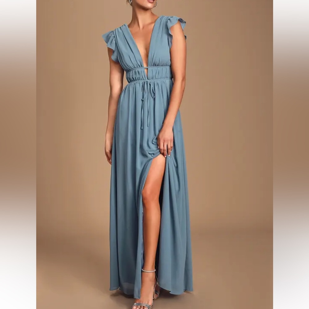 Lulus I'm All Yours Slate Blue Ruffled Maxi Dress
